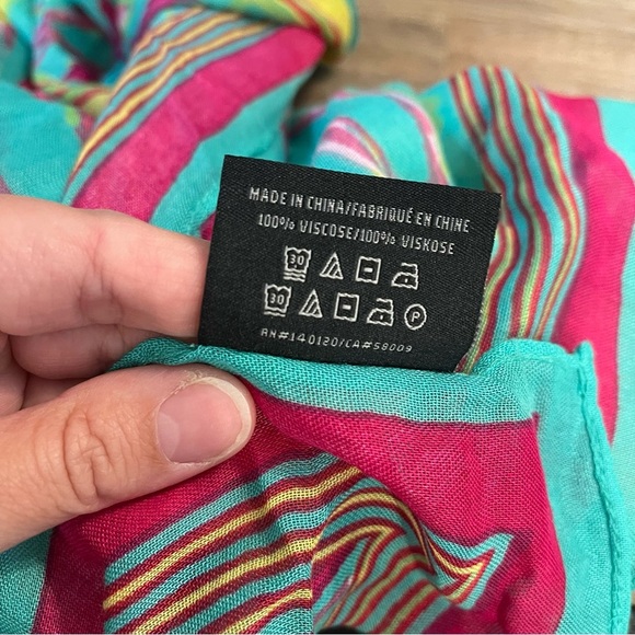 Stella & Dot BOHO Teal Magenta Green Yellow XL Scarf 37” X 80” - Picture 5 of 6